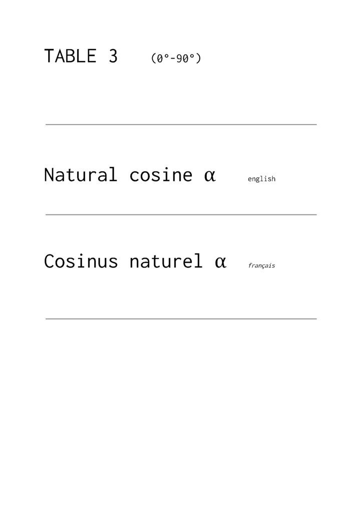 Table 3: cosinus naturel 0 - 90°