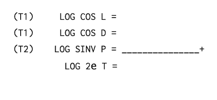 Calcul de la hauteur du soleil et logarithmes, image table 1 et 2