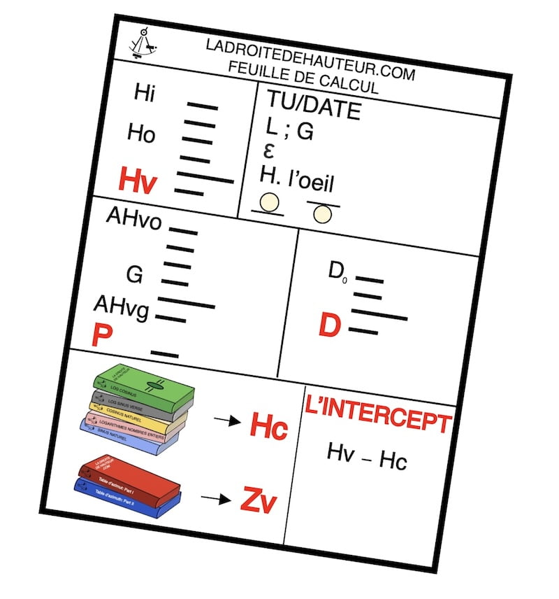 Image d'une feuille de calcul simplifiée pour les tables de logarithmes et d'azimut en navigation céleste.