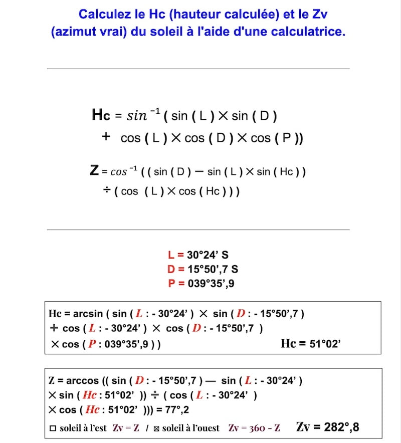 exemple de calcul de l'altitude et azimut du soleil du soleil sur cette image