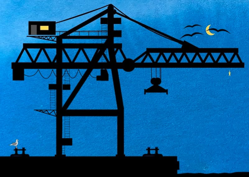 image décorative, portique port noir et ciel blue