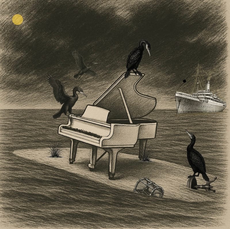 Le piano à la dérive
En 2011, des marins au large de Biscayne Bay, en Floride, ont découvert un piano à queue grandeur nature posé mystérieusement sur un banc de sable. Personne n’a jamais su qui l’avait placé là — il est simplement apparu un matin et y est resté plusieurs semaines avant de s’effondrer dans la mer.