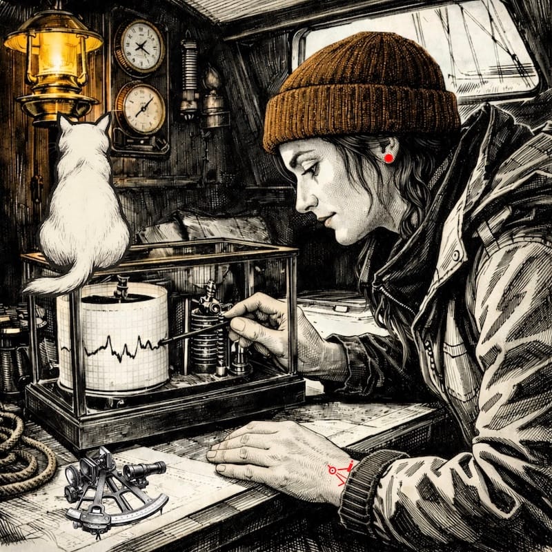 Image décorative – sextant et instruments de navigation dans la cabine d’un voilier