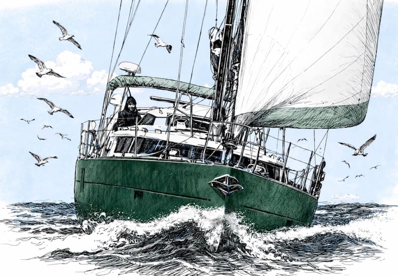 Image décorative – voilier de croisière naviguant au vent arrière.