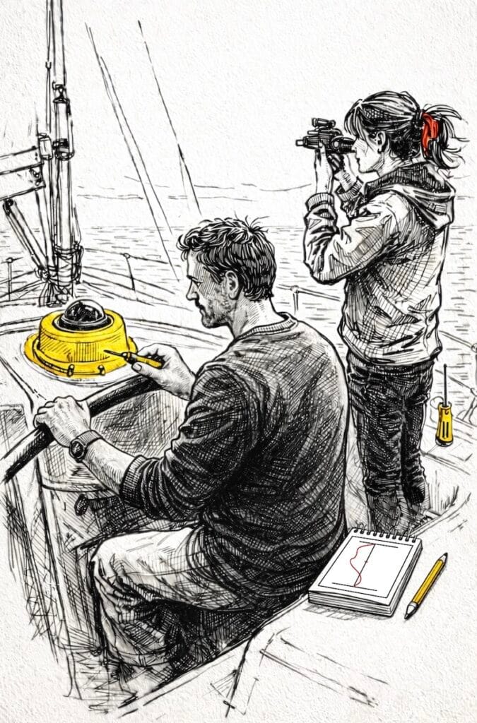 La compensation du compas magnétique en situation réelle, en binôme