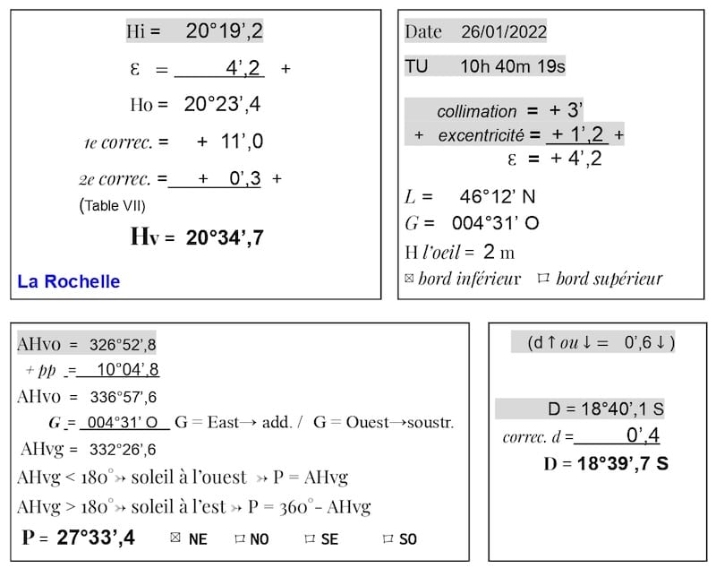 Première partie de la feuille de calcul montrant : L, D, P et AHG.